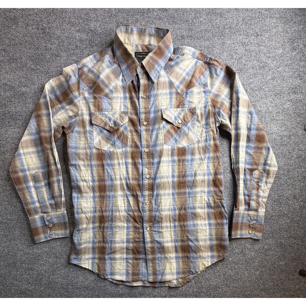 High Noon Mens Shirt M Flannel Plaid‎ Pearl Snap Western Long Sleeve Rodeo